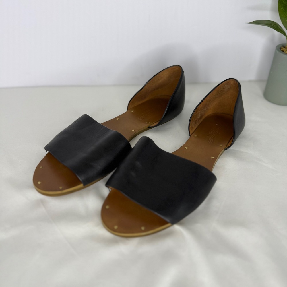 Madewell The Sightseer Slide Sandal True‎ Black Leather Flat Studded  Womens 7